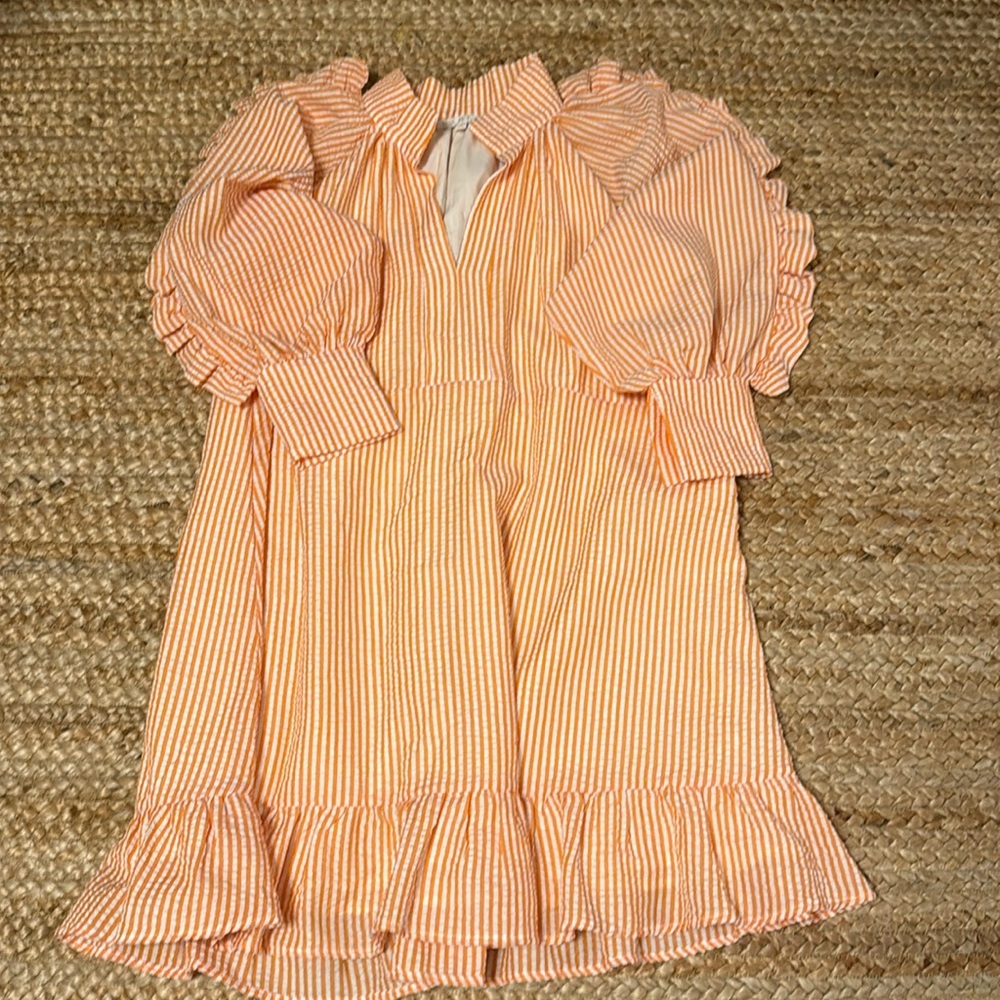 KARLIE Orange & White Seersucker Dress Size S Clemson Tennessee Auburn LSU